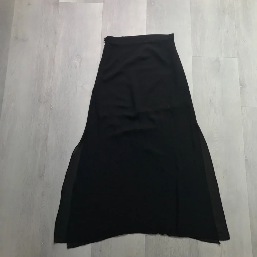 STYLE NANDA SKIRT BLACK SHEER MIDI SIDE SLITS LINER WOMENS MEDIUM